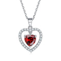 Classic 925 Sterling Silver Cubic Zirconia Pendant Heart Shaped Ruby Birthstone Jewelry Necklace