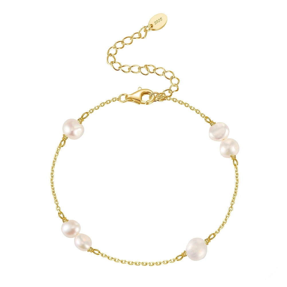 Fine 925 Sterling Silver Pear Chain Bracelet Jewelry Women 925 Silver Ethnic Handmade Bangle Authentic Pearl Bracelet Gift Women