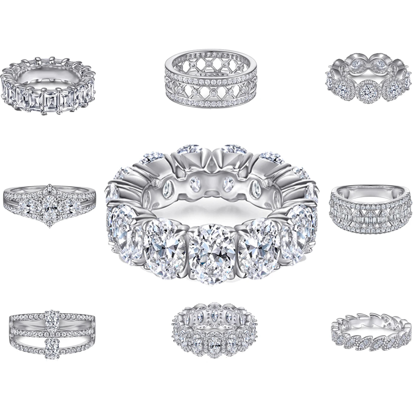 Silver Jewelry Pure 925 Sterling Silver Solid Genuine CZ Diamond Wedding Rings for Women Engagement Fashion Jewelry