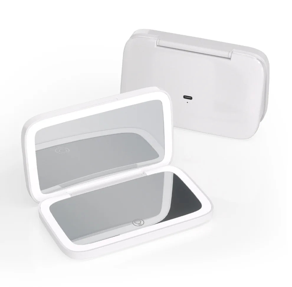 Custom Logo Handheld Makeup Mirror with Lights Travel Compact Portable Folding LED Rechargeable Square Mirrors