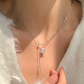 Square Diamond Tassel Pendant 925 Sterling Silver CZ Diamond Women Fashion Long Chain Paperclip Necklace