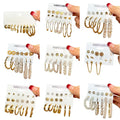 VKME Fashion Pearl Crystal Gold Hoop Earrings Set Oversize Circle Butterfly Heart Flower Earring for Women Earrings Jewelry