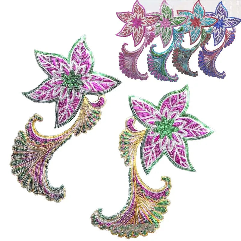 Stage Performance Costume Embroidery Sequins Stickers Ironing Cloth Appliques Diy plum Blossom Embroidery Flower Motif Patches