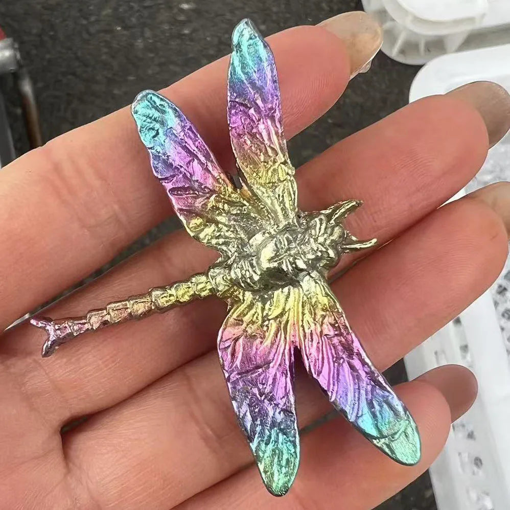 Hand Carved Crystals Carving Craft Aura butterfly Rainbow Bismuth Dragonfly for Ornaments