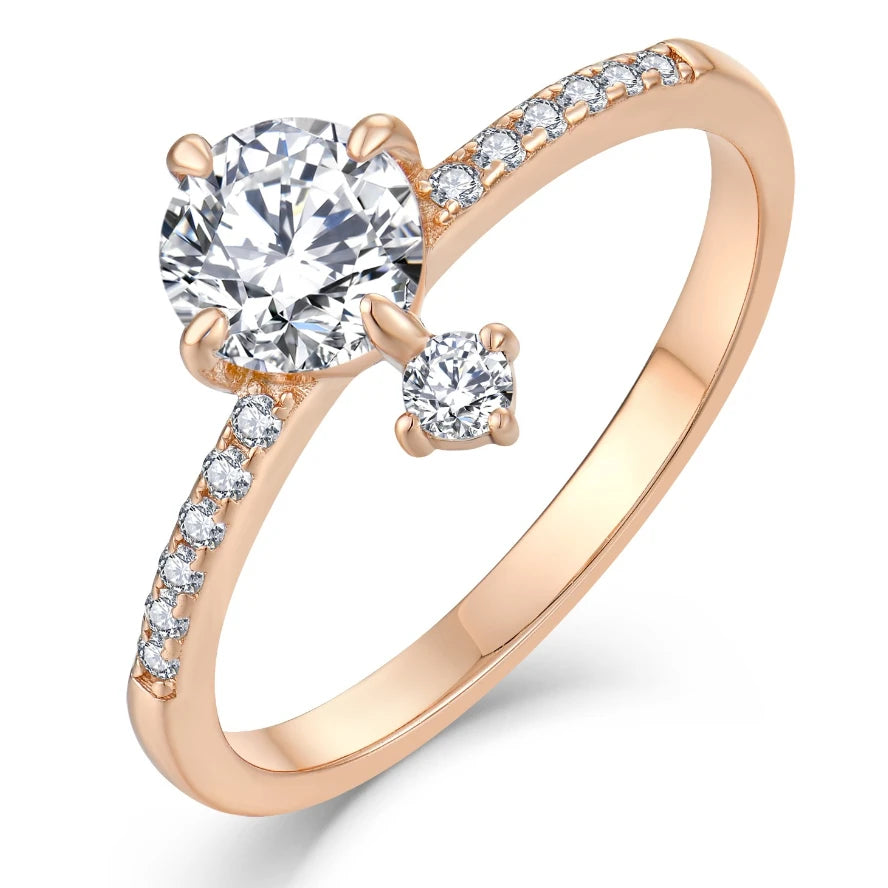 925 Sterling Silver Zirconia Engagement Ring Rose Gold Plated Simulated Diamonds Symbol of Love and Commitment Promise Ring