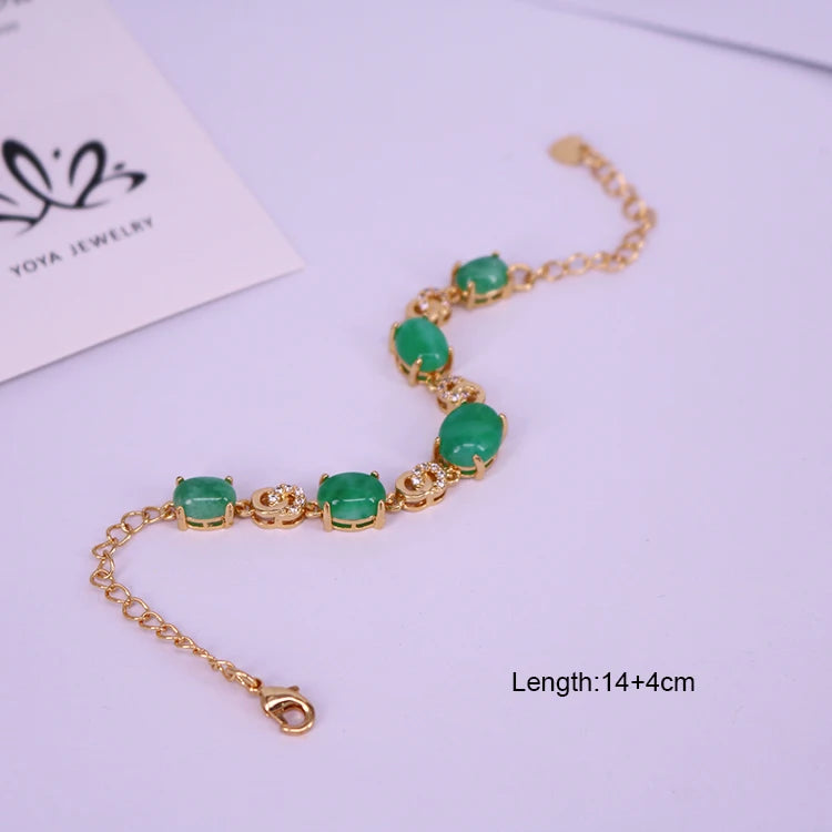 Yoya 18K Gold Plated Natural Green Jade Link Chain Bracelet for Women Adjustable Gemstone Fashion Jewelry for Occasion Wear