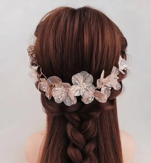 Korean Style Women Gold Wired Flower Headbands Bridal Wedding Hair Accessories