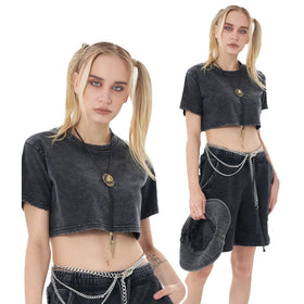 Wholesale Women Summer Crop Top Tshirt Women Short Sleeve Crop Top Cotton Blend T Shirt Lady Cotton Crew Neck Printing T Shirt