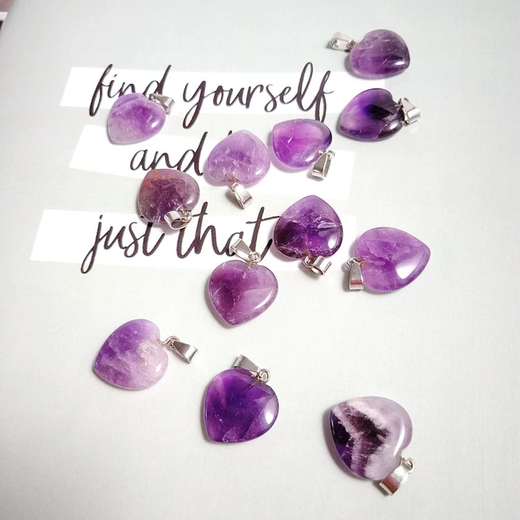 HZ Gifts for Women Amethyst Heart Pendants Quartz Crystal Pendant Thick Chain
