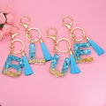 Blue Alphabet Initial Letters Keychain Resin Charm Gold Glitter Pendant Tassel Key Ring