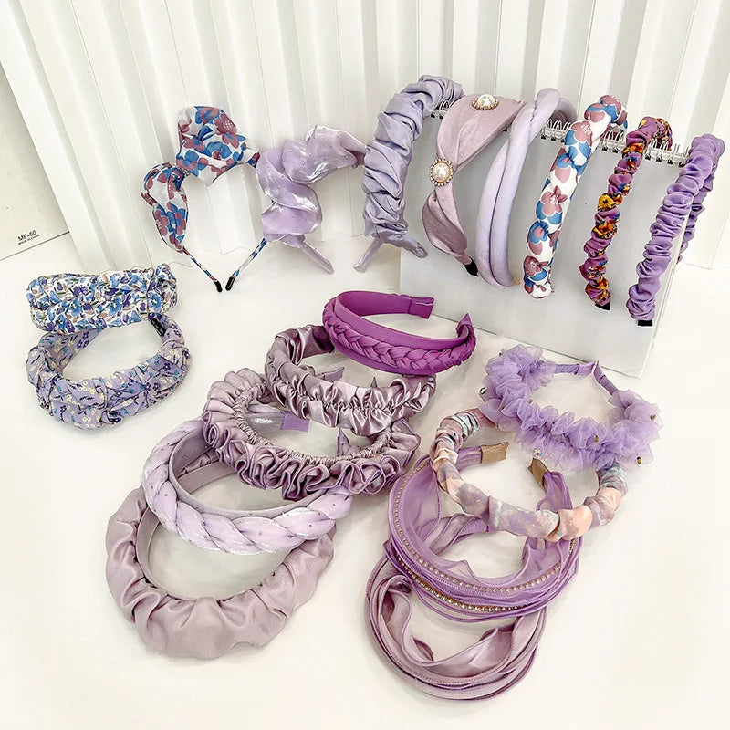 MIO Braided Pearl Knotted Fabric Lilac Color Headband Designer Headbands Summer Women Hairband Fashion Headwrap