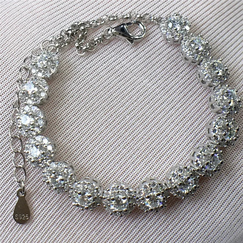 Silver 925 Original Round Excellent Cut Total 1.5 Carat Diamond Test Past 3mm D Color VVS1 Moissanite Bracelet Wedding Jewelry