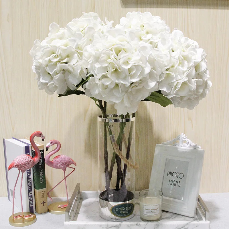 M-H107 Wholesale White Pink Blue Luxury Large Real Touch Silk Hydrangeas Flower Artificial Flowers Hydrangea for Wedding