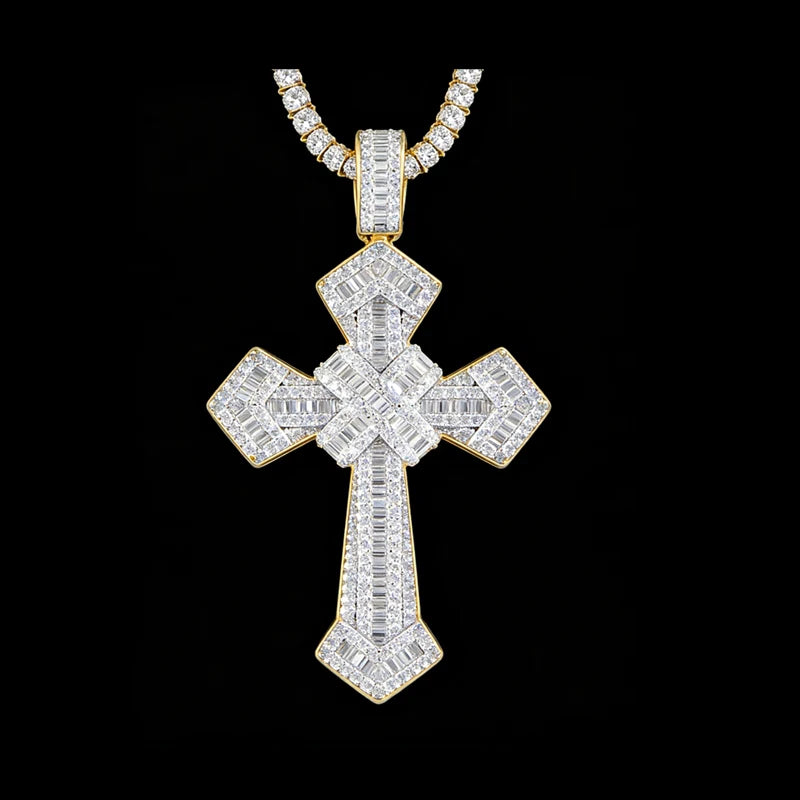 Hip Hop Style Iced Out Bling Oversized Brass Zircon Cross Pendant for Men