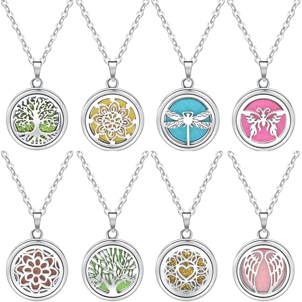 Stainless Steel Flower Animals Geometric Hollow Aromatherapy Diffuser Perfume Open Box Pendant Necklace for Women Men