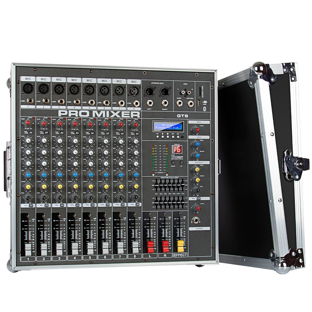 Biner GT8 Professional 550w*2 Power Mixer Amplifier Digital Mixer 8 Channel Audio Power Mixer Amplifier MegaBDM