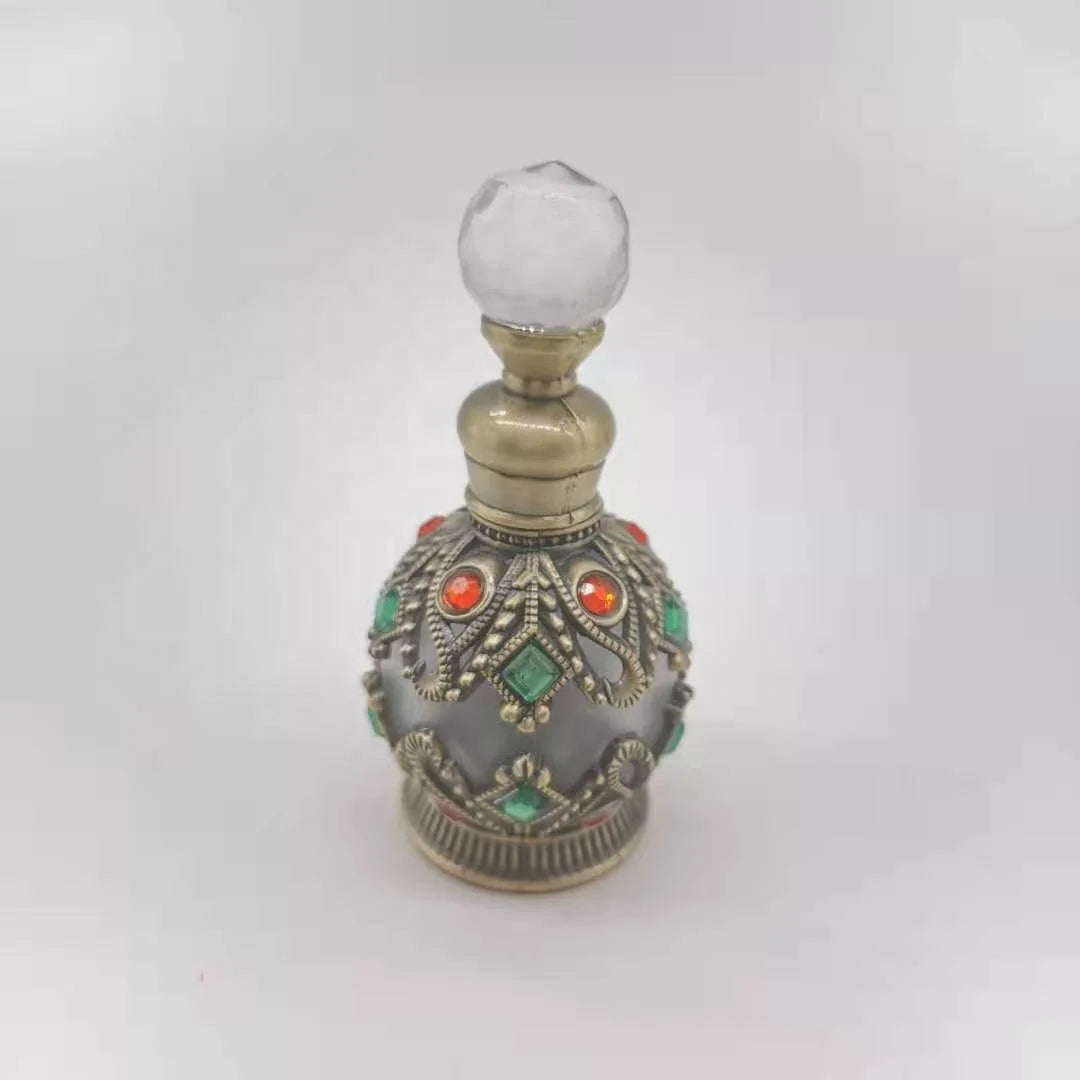 Beautiful Arabic Style Metal Essential Oil 10ml Perfume Glass Bottles with Dropper Stick