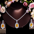 Women Quality Big Chic Yellow Cubic Zirconia Stone Wedding Tennis Necklace and Drop Earrings for Bridal Jewelry Set Accessories