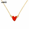 Fashion Link Chain With Red Enamel Heart Pendant Design Gold Plated Necklace Jewelry