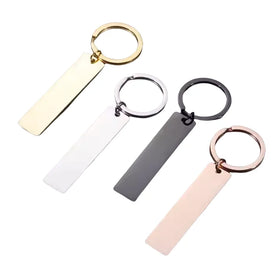 Custom Blanks Strip Bar DIY Stainless Steel Keychain for Engrave logo Gold Rose Gold Silver Color Metal Keychain Mirror Polished