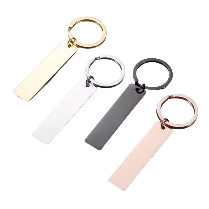 Custom Blanks Strip Bar DIY Stainless Steel Keychain for Engrave logo Gold Rose Gold Silver Color Metal Keychain Mirror Polished