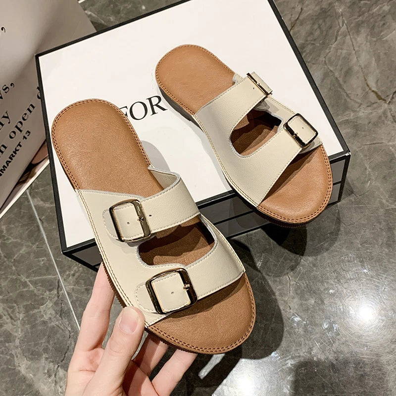 2023 Fashion Women Slippers Summer Flat Sandals Slippers Leather Slippers for Women