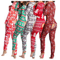 Long Pant Holiday Xmas Sleepwear Christmas Onesie Pajamas With Butt Flap for Women