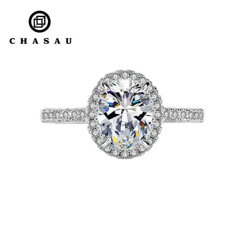 Luxury 925 Sterling Silver Halo Ring 9mm 2ct 2.0Carat Oval Cut Moissanite Engagement Rings for Women
