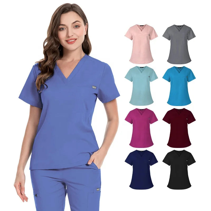 Men Women Unisex Oem logo Scrubs Suit v Neck Doctor Nurse Hospital Uniform Sets Top Jogger Pants Scrubs Uniforms Sets