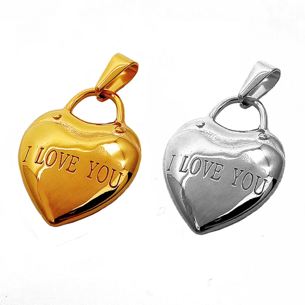 Boho Women Gold Heart Pendant Jewelry Stainless Steel Custom Puffy Heart Charm I Love You Forever Heart Pendant