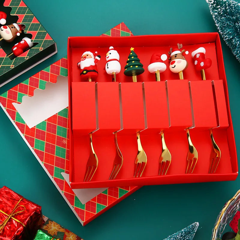 Hot Sale Gold Flatware Fruit Fork Stirring Spoon Stainless Steel Cutlery Set Gold Christmas Cutlery Set