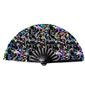 FAREA 33cm Custom Printed Folding Hand Fan Holographic Large KongFu Bamboo Nylon Reflective Hand Fan for Night Party Club