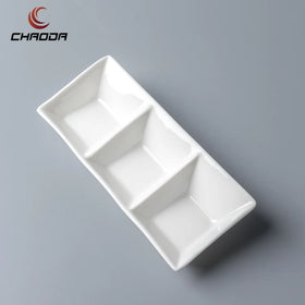Chaoda 6 Inch Wholesale Ceramic Sauce Dip Dishes Ceramic Dinnerware 3 Compartments Unique Ceramic Divided Plate for Catering
