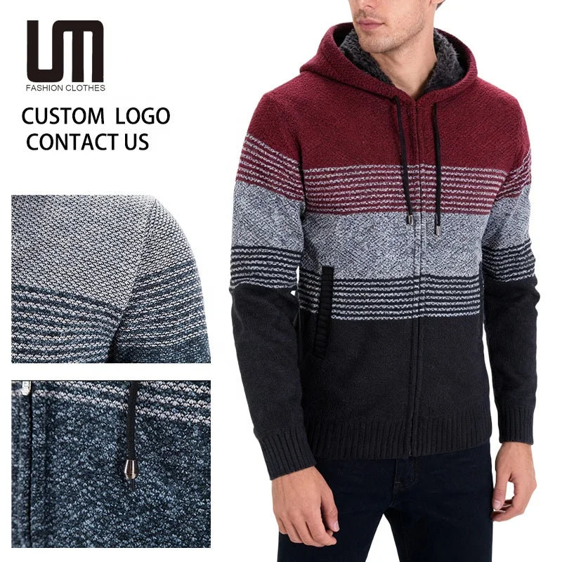 OEM Service Autumn Winter Men's Hooded Cardigan - Thick Warm Plus Size Coat Korean Fashion Oversized Sweater Casual Outerwear