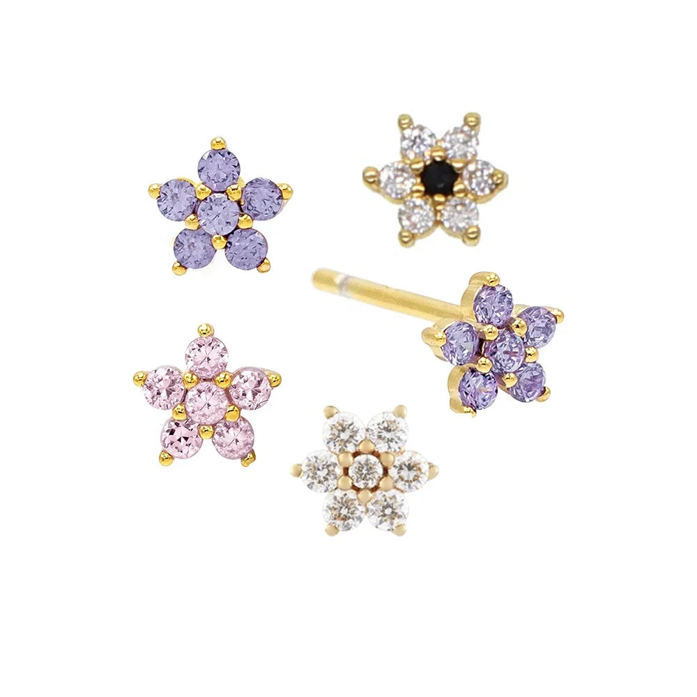 LOZRUNVE Desbloqueio 925 Sterling Silver Dainty Rainbow Zirconia CZ Mini Flower Stud Earring