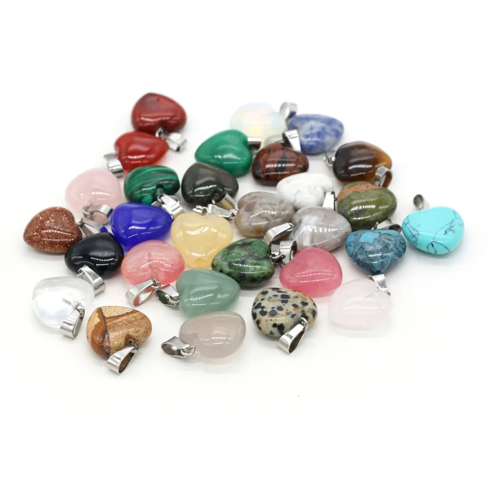 Heart Shaped Natural Stone Pendants Charms for Jewelry Making Healing Crystal Chakra Beads for DIY Necklace Jewelry Making