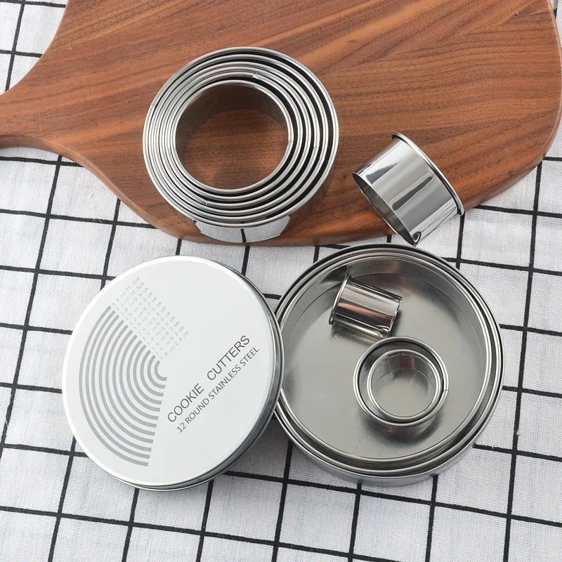 Eco-Friendly 12-Piece Set Stainless Steel Cookie Biscuit Cutters DIY Pastry Baking Tools Including Circle Ring Cake Molds Soap