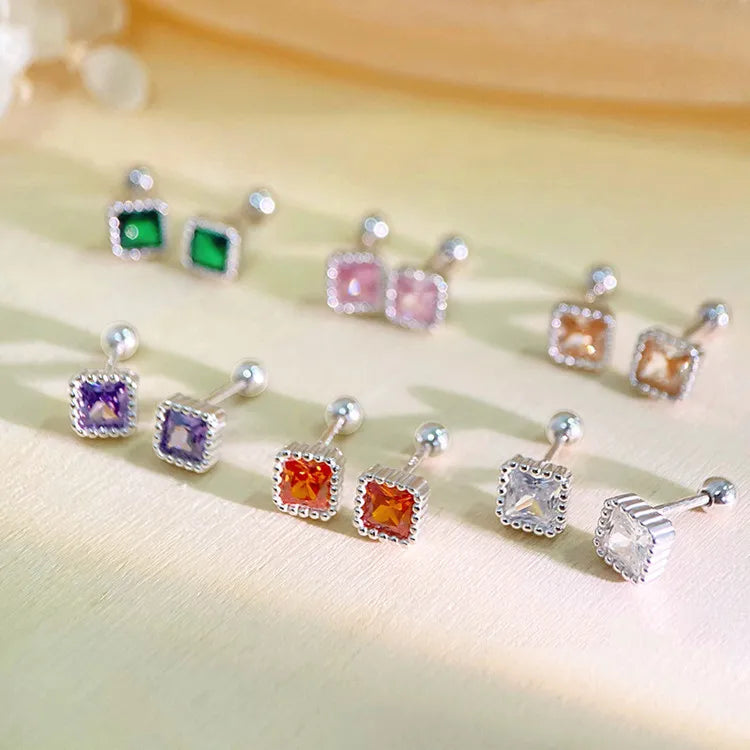 SP High Quality Pure 999 Silver Stud Earrings Jewelry Multi Color Cubic Zircon Screw Backs Stud Earrings