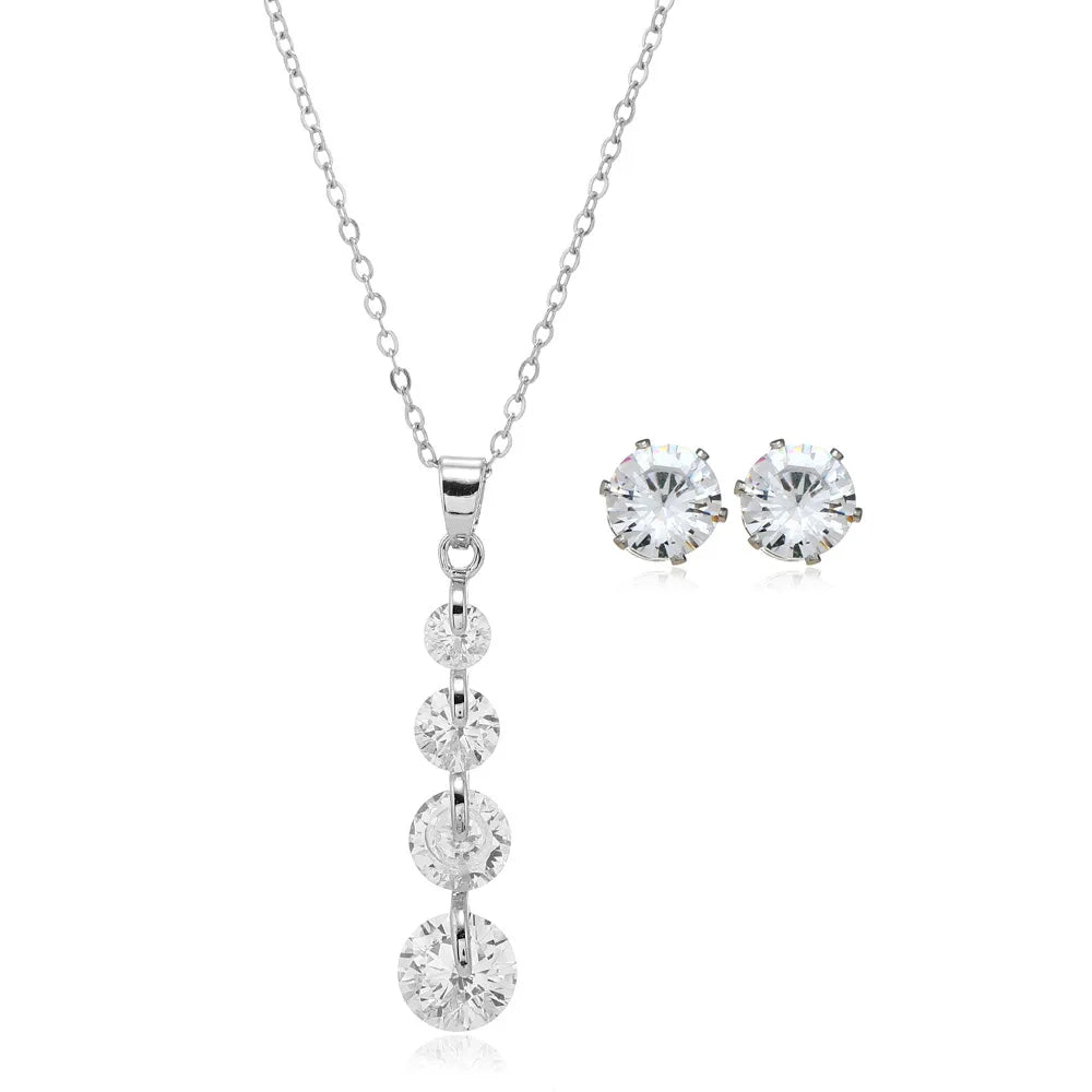 Fashion Wedding Party Copper Zircon Charm Necklace Earring Stud Jewelry Set for Bride Supplier
