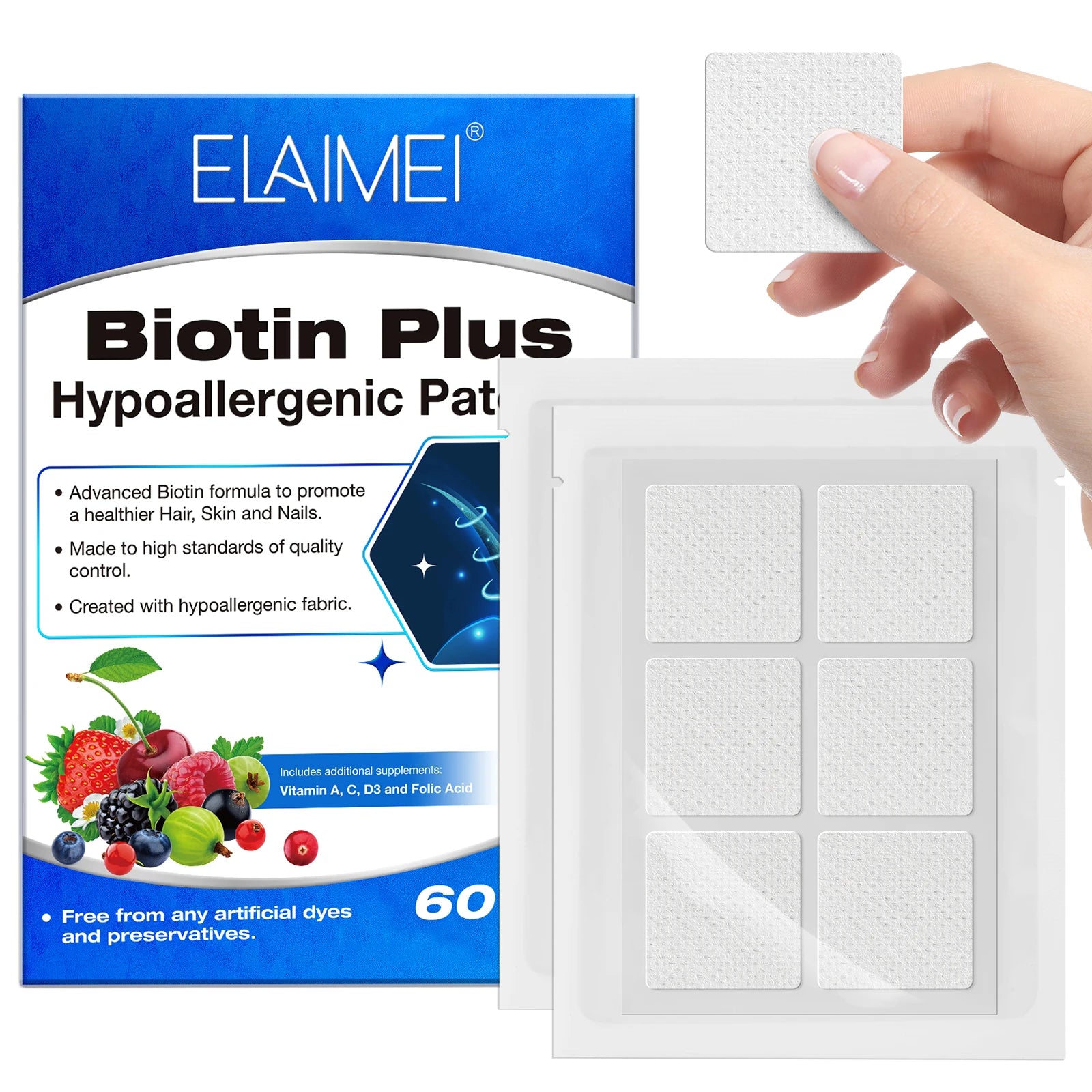 ELAIMEI Hypoallergenic Promote Healthier Hair Skin Nails Supplement Transdermal Patches Vitaminhair Vitamin Biotin Patch