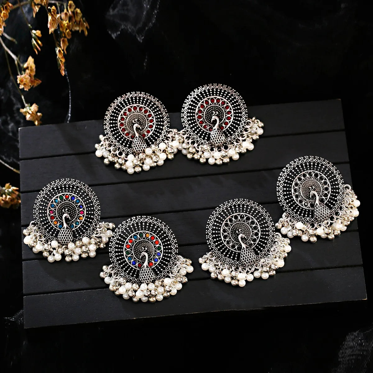 Women's Jhumka Tassel Drop Beads Pearl Earrings Women Peacock Ethnic Afghan Vintage Boho Gypsy Jewelry Dangle Earrings