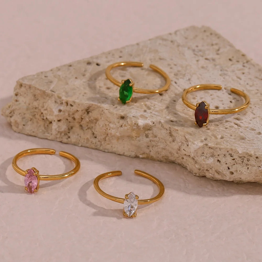 Minimalist Colorful Shining Zircon Adjustable Rings Gold Plated Stainless Steel Rings Women Jewelry