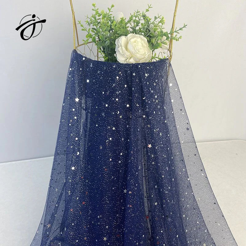 Custom Sparkling Starry Yarn Glitter Clothing Background Fabric Stage Design Hilo Flash De Cielo Estrellado