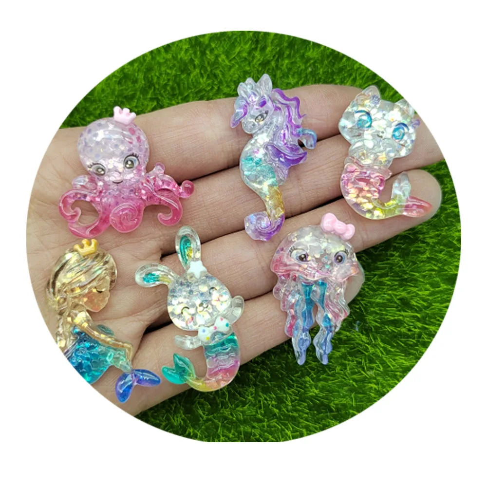 New Design Resin Flatback Ocean Animals Charms Slime Beads for DIY Scrapbooking Craft Phone Case Making Decoration DIY Crafting