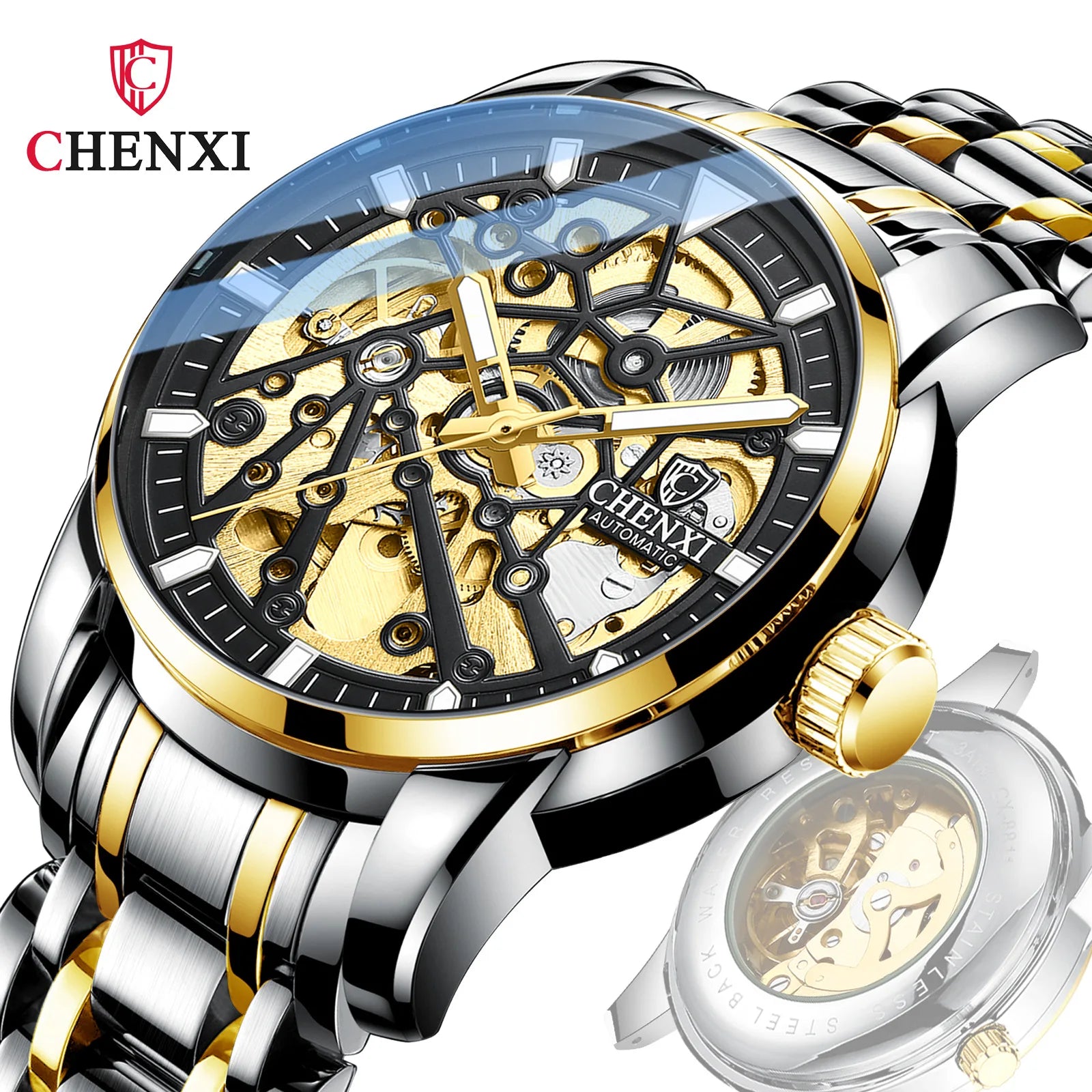 CHENXI 8812 New Automatic Mechanical Watch Tourbillon Sport Watches Men Stainless Steel Waterproof Business Wristwatch Men's