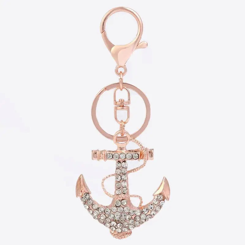 Wholesale Gold 3D Rhinestone Crystal Anchor Nautical KeyChain Other Wedding Decorations Couples Metal Nautical Anchor Key Chains