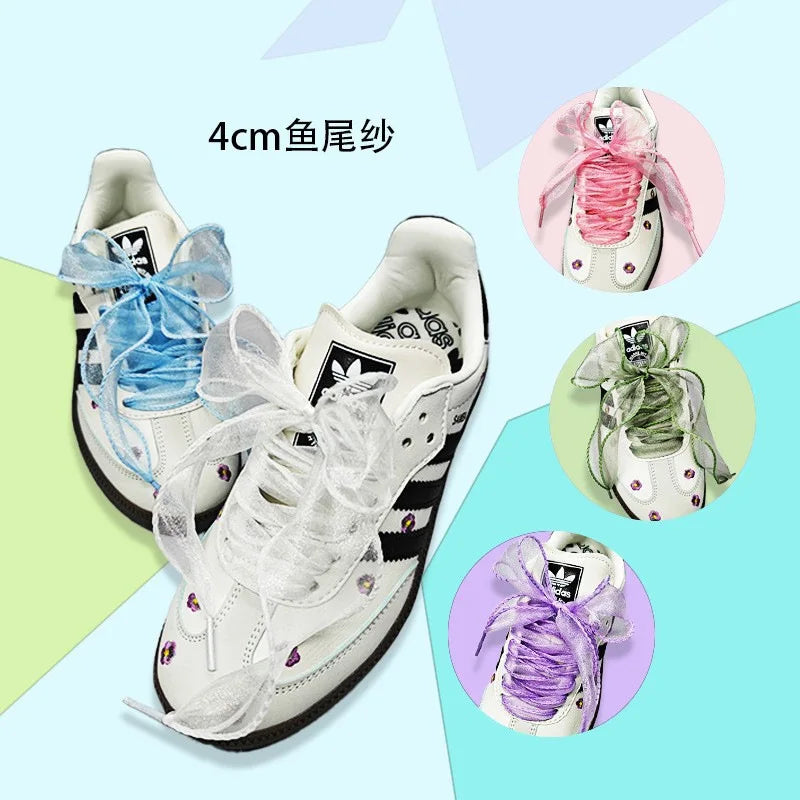 4cm Fishtail Flat Yarn Shoelaces Cute Style Wavy Yarn Overlay Ribbon Headdress Flower Bow Cake for Princess Shoes Made Polyester