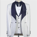 Jacquard Mens Suit 3 Pieces One Button Jacket Vest Pants Navy Shawl Lapel Formal Wear Groom Best Man Suit Wedding Tuxedos