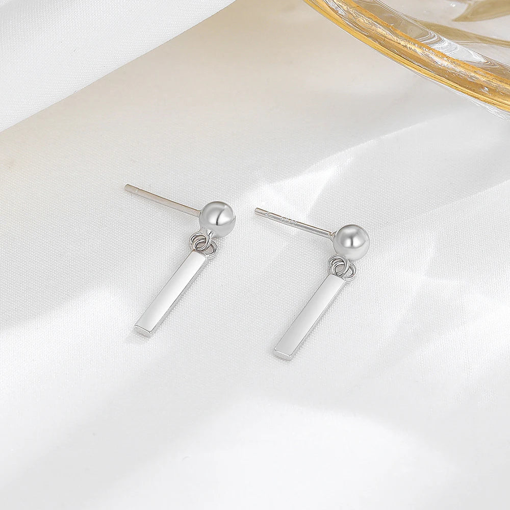 Best Selling 925 Sterling Silver Geometric Bead Bar Drop Stud Earrings Trendy Silver Plated Women's Parties Gifts Engagements