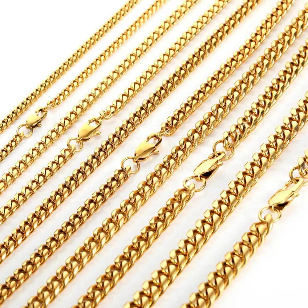 GOLD JEWELRY Hip Hop Jewelry Round Polishing PVD 18K Gold Plated 4 6/8/10mm Stainless Steel Curb Cuban Link Chain Men Necklace